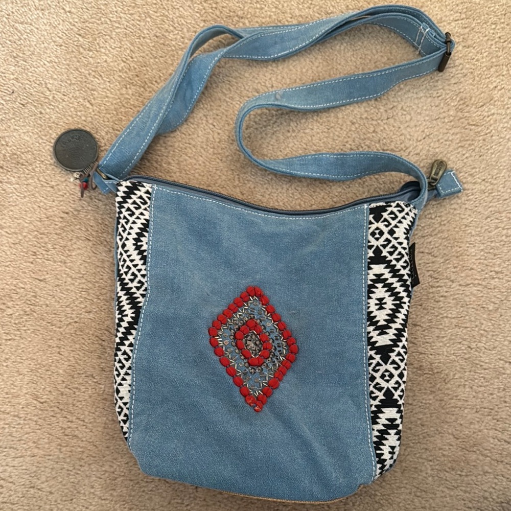 Blue and Black Crossbody Bag with Geometric Design